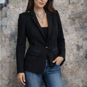 White House Black Market Military Leather Trim Black Blazer